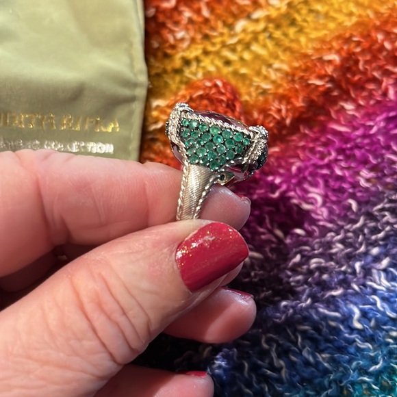 Judith Ripka Sterling Monaco Green Goddess Ring with emeralds. - Picture 3 of 9